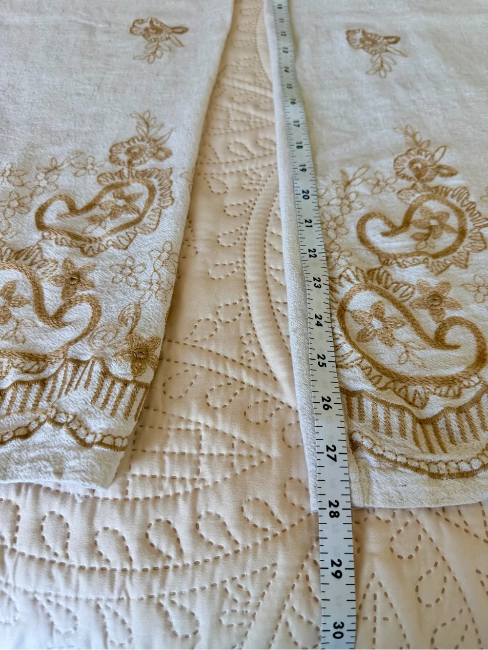 ComfyLuxe Linen Cotton Embroidered Wide Leg Pants Boho Drawstring Pockets M/L
